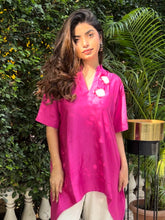 Pink Modal Shirt With Sequence Flower Detailing