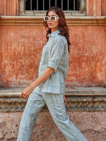 Blue Cotton 3 Piece Co-Ord Set