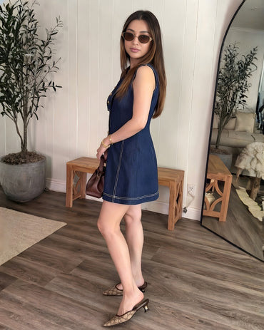 Statement Collar Denim Short Dress