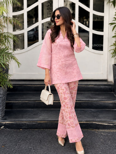 Pink Petal Whisper 3 piece Organza Cor-ord Set