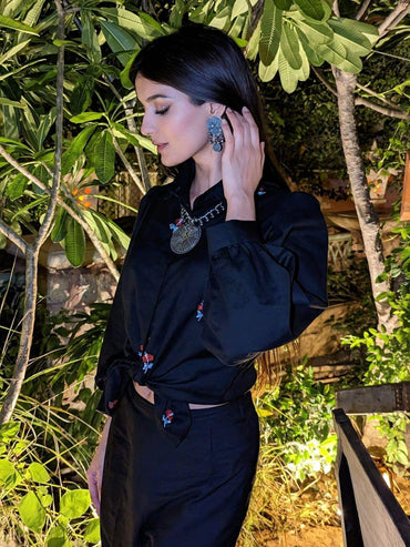 Black Cotton Flex Co-Ord Set