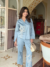 Blue Italian Cotton Co-ord Set With Lace detaling