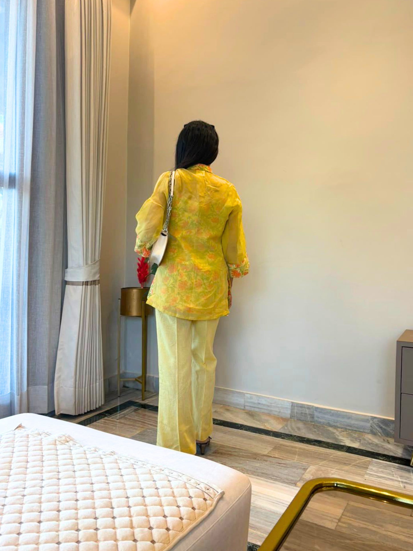 Lemon Blossom 3 piece Organza Cor-ord Set