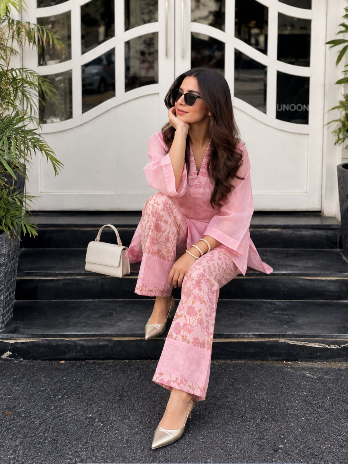 Pink Petal Whisper 3 piece Organza Cor-ord Set