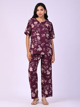 Wine Pure Cotton Floral Printed Co-ord Set