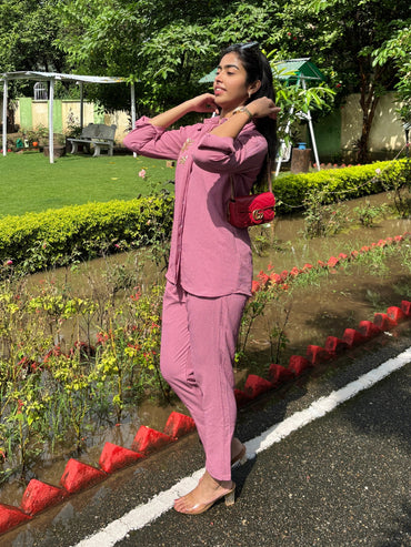 Italian Crepe Pink Palm Tree Co-Ord Set