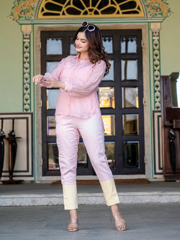 Baby Pink And Yellow Organza 3 Piece Co-Ord Set