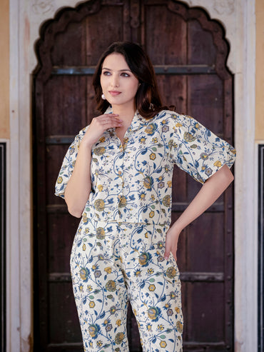 Blue Floral Print Co-Ord Set