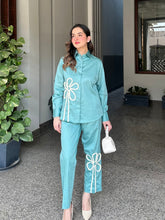 Sea Green Italian Cotton Co-ord Set With Lace detaling