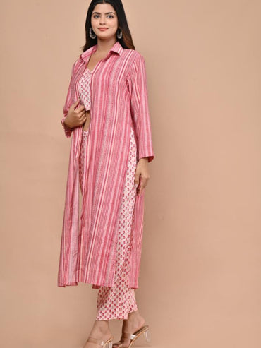 Pink Printed Co-ord Set With Shrug