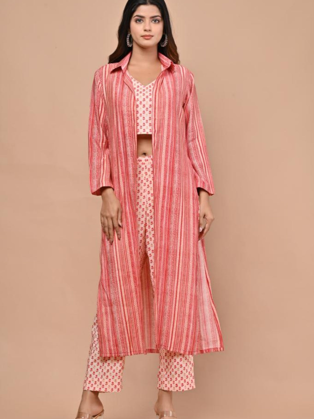 Pink Printed Co-ord Set With Shrug