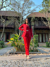 Red Open Shirt With Crop Top Co-ord Set