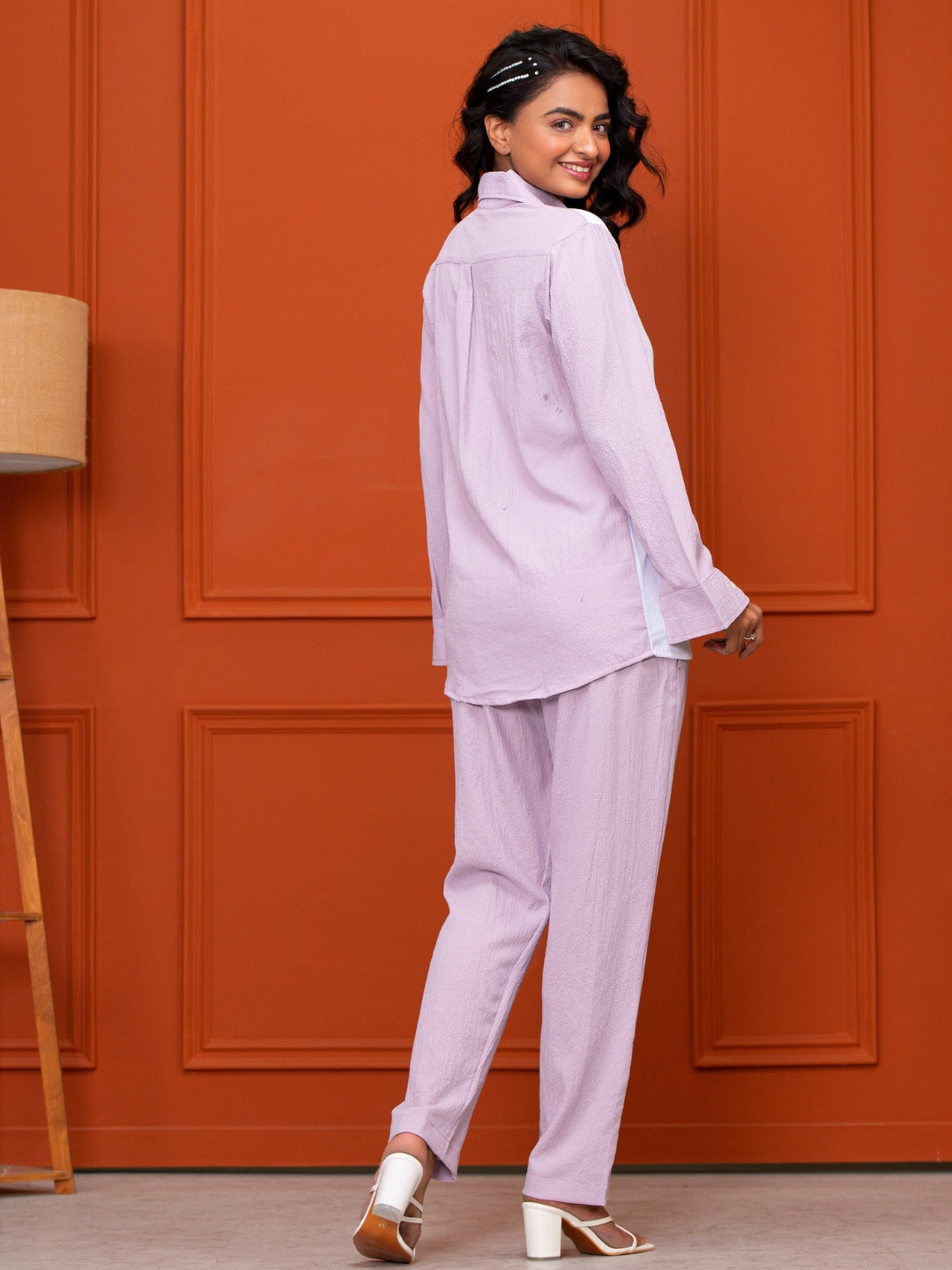 Italian Crepe Lavender White Co-Ord Set