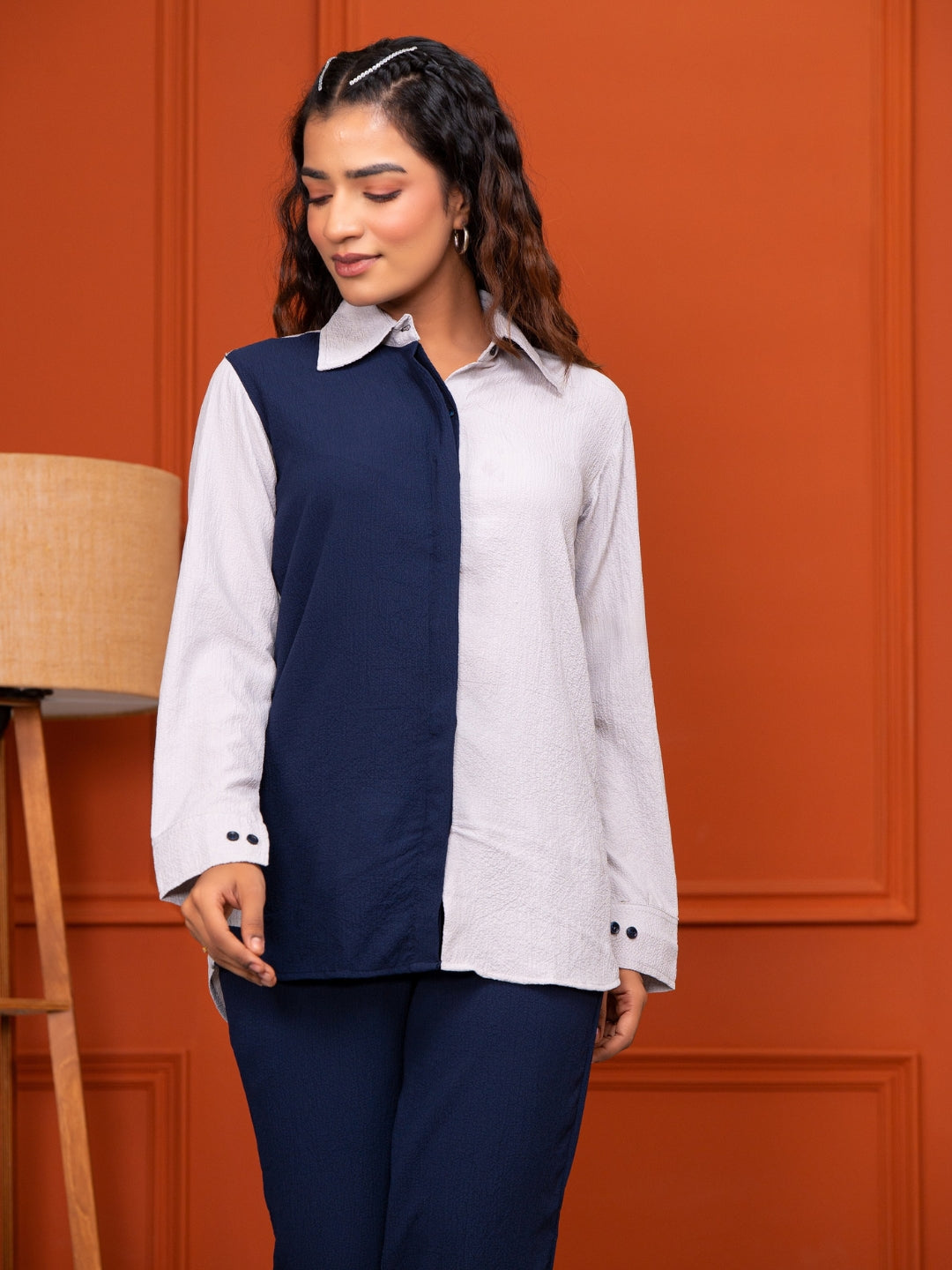 Italian Crepe Blue Grey Co-Ord Set