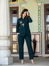 Italian Crepe Bottle Green Palm Tree Co-Ord Set