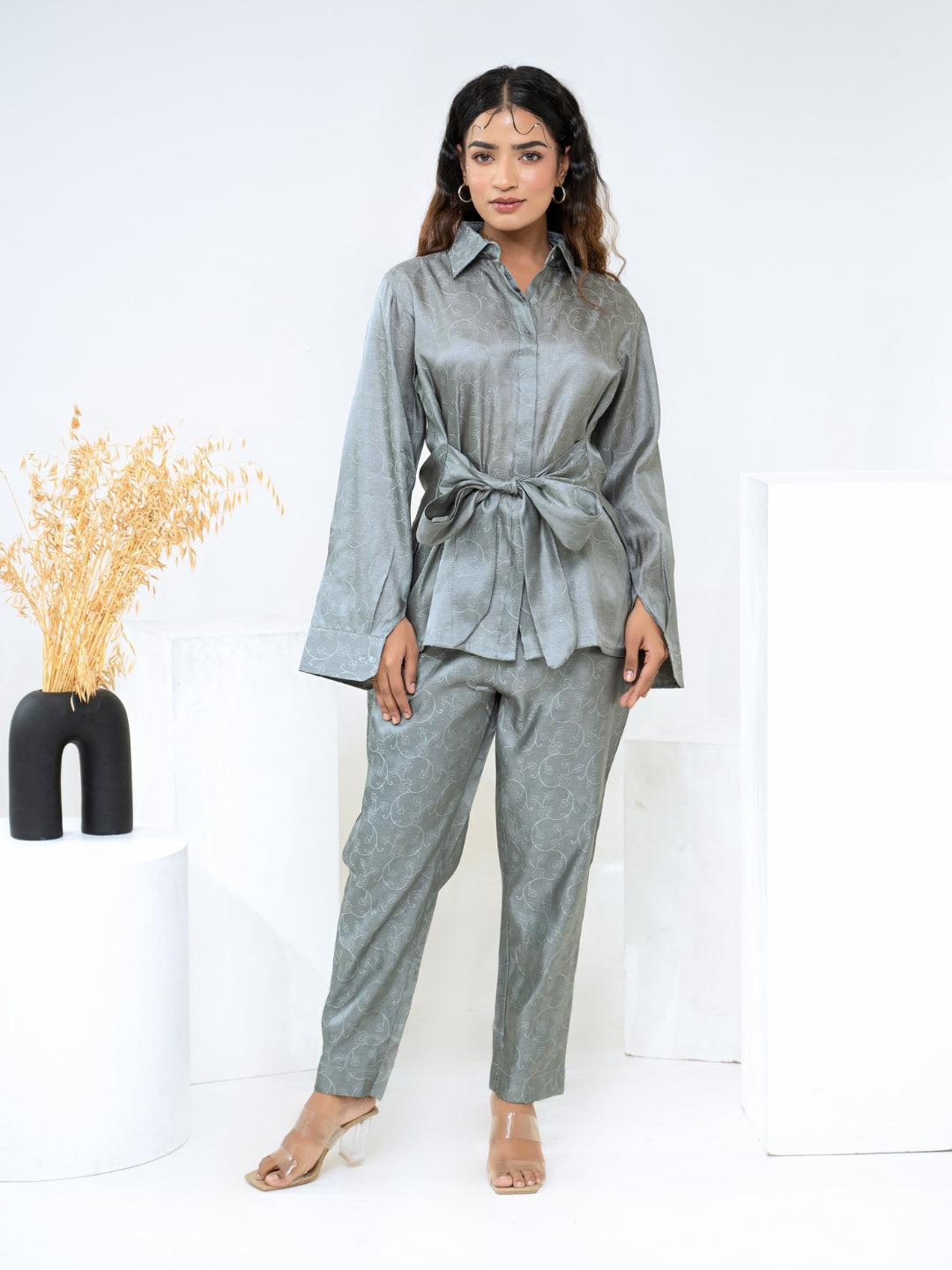 Tussar Jacquard Grey Co-Ord Set