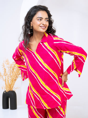 Cotton Silk Pink Laheriya Co-ord Set