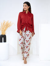 Modal Satin Maroon With Printed Pant Co-ord Set