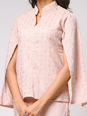 Rose Pink Cotton Shiffli Open Sleeves Co-ord Set