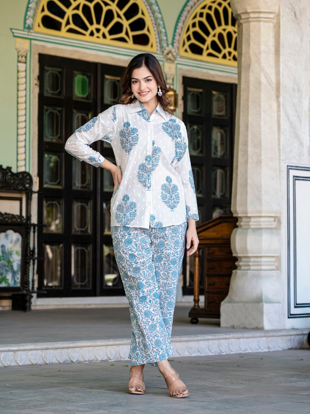 Blue Pure Cotton Floral Printed Co-ord Set