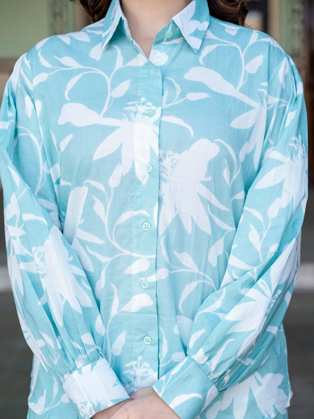 Sea Green Pure Cotton Printed Shorts Set