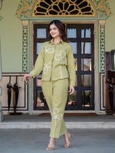 Green Cotton Co-ord Set With Lace detailing