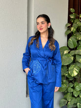 Royal Blue Italian Cotton Blazer Co-ord Set With Embroidery