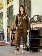 Brown Cotton Co-ord Set With Lace detailing