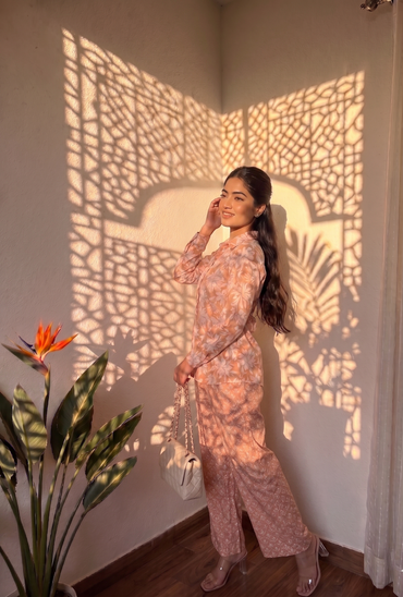 Brown Pure Cotton Floral Printed Co-ord Set