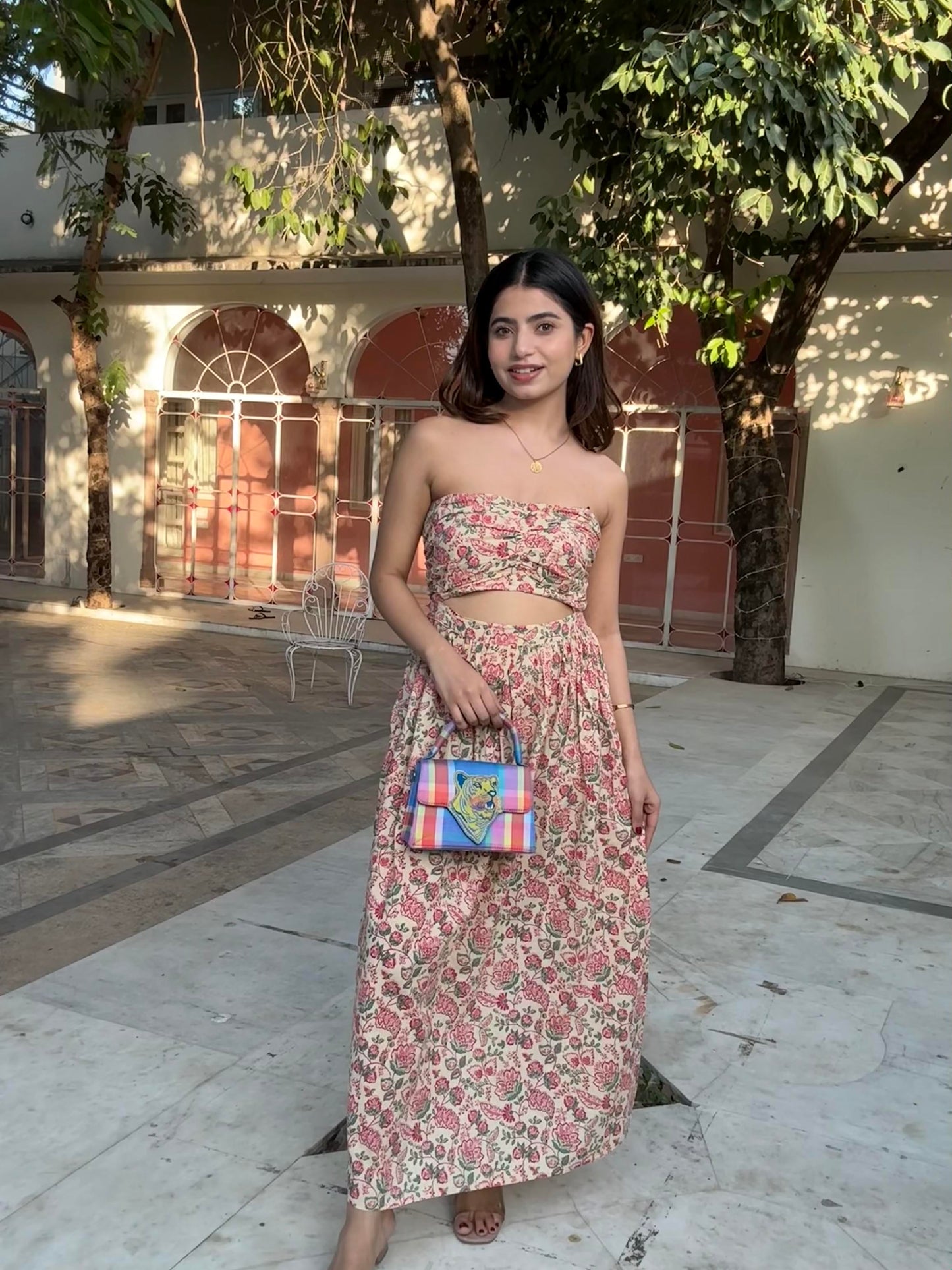 Light Pink Pure Cotton Floral Tube Dress