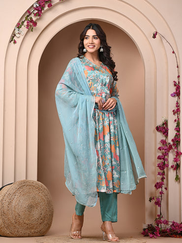 Sea Green 3 Pc Chinnon & Shantoon Suit Set