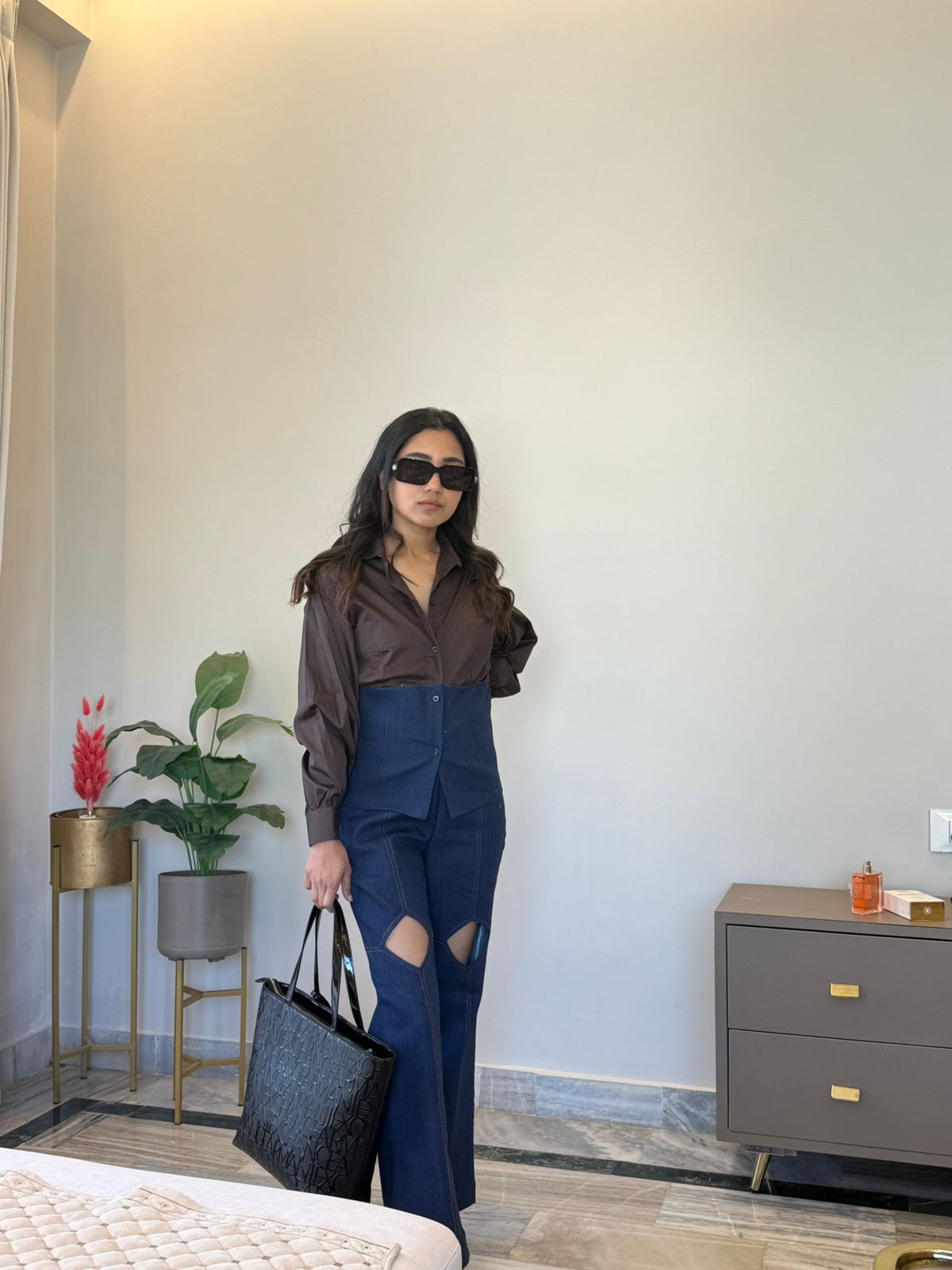 Dual Tone Denim Co-ord Set With Knee Cutouts