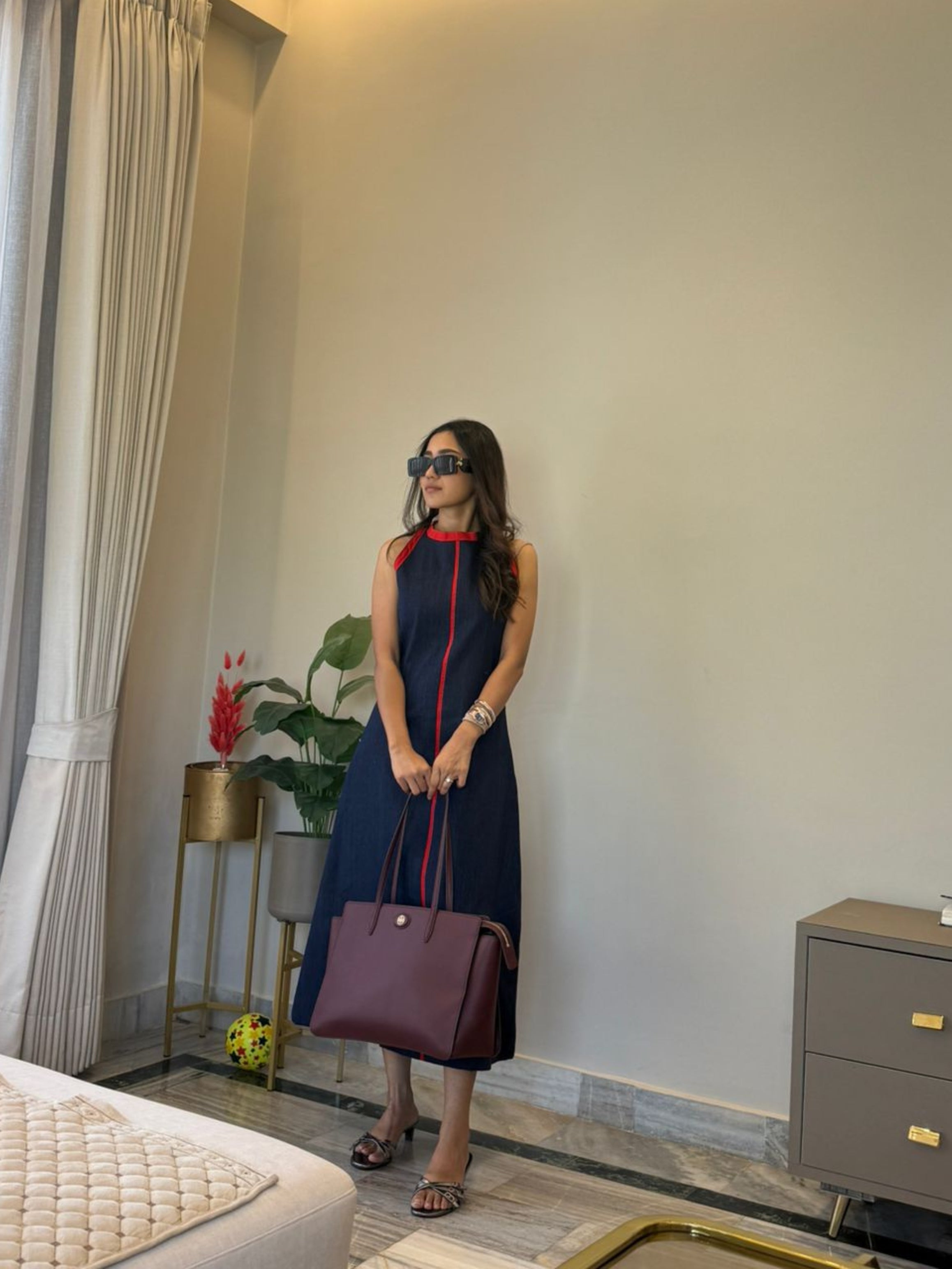 Classic Denim Red Highlight Dress