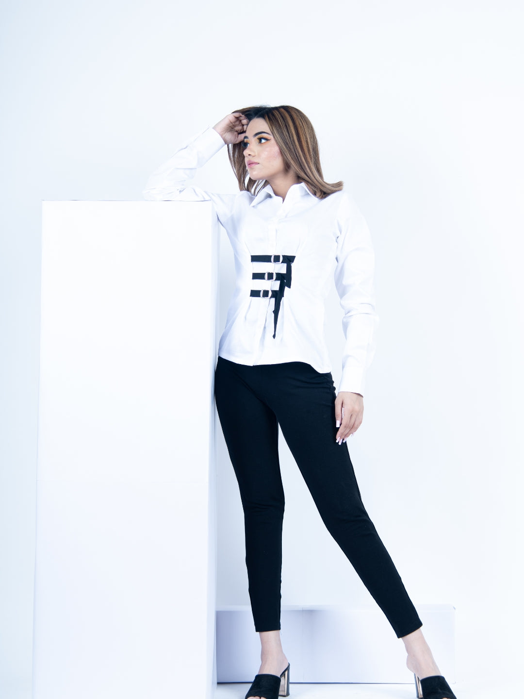 White Front Buckle Shirt