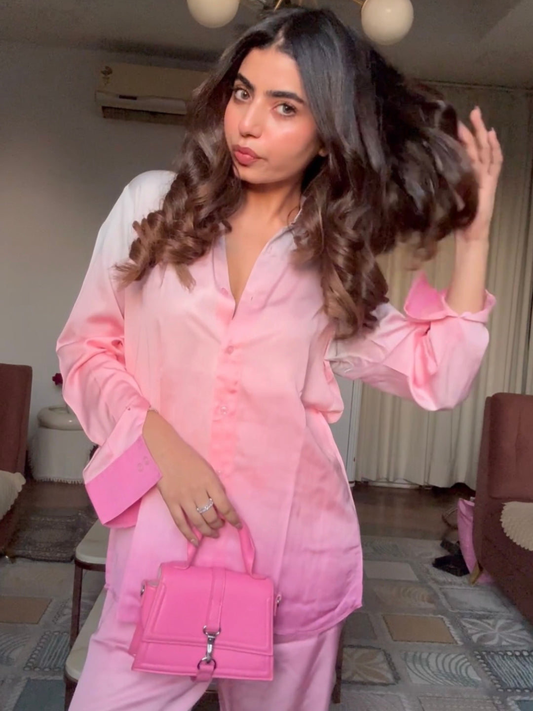 Pink Modal Satin Ombre Co-ord Set