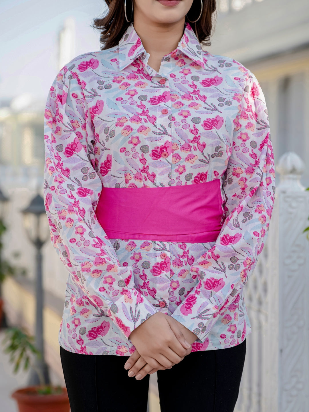 Floral Shirt With Bow