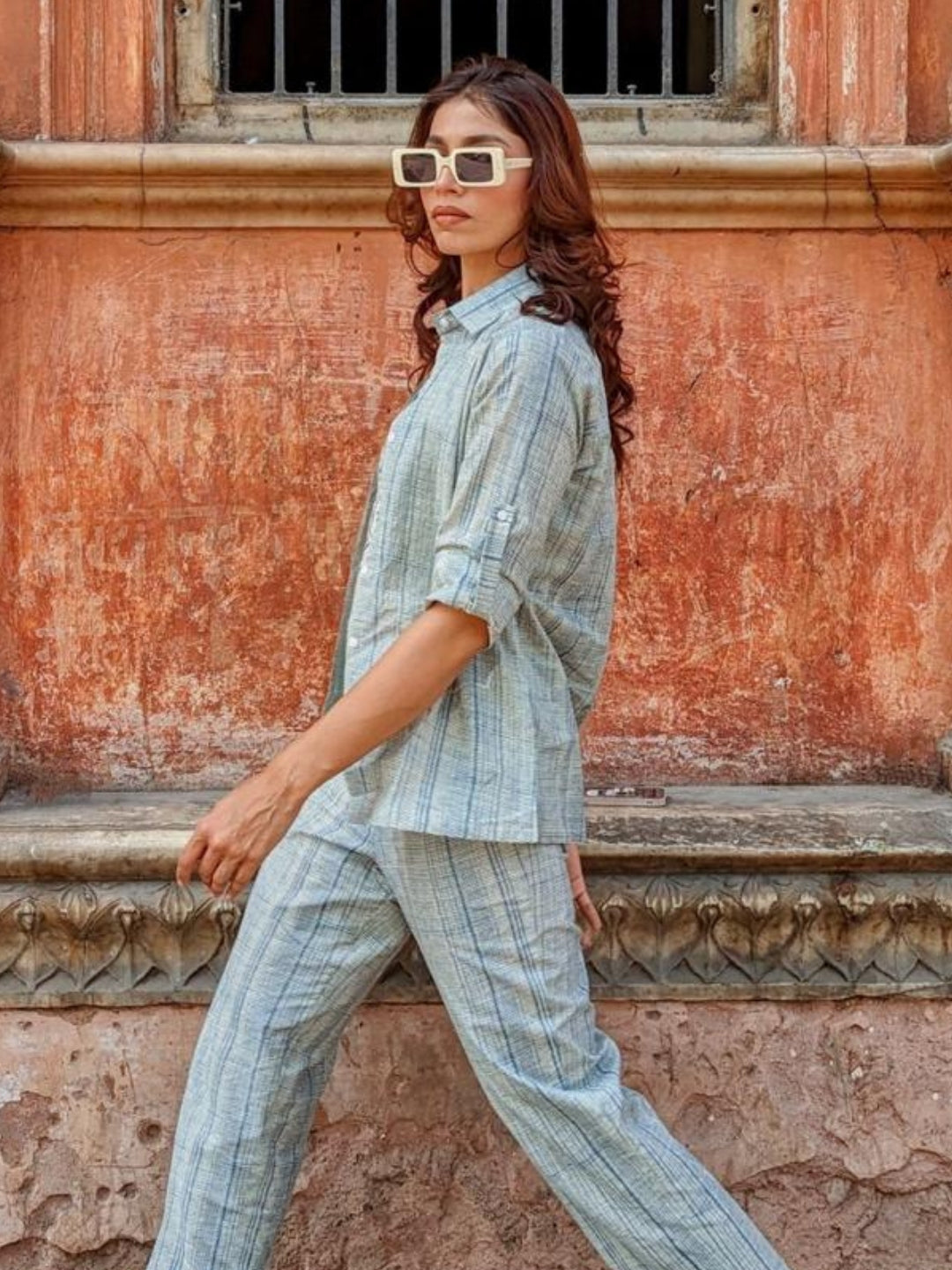 Blue Cotton 3 Piece Co-Ord Set