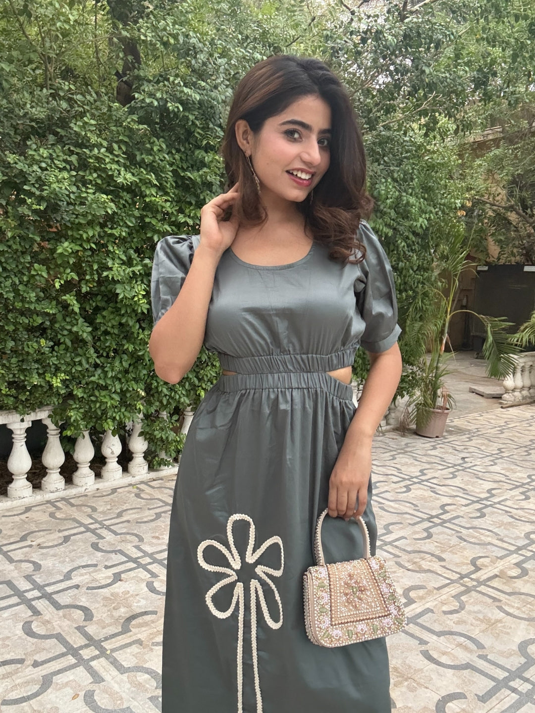 Dark Sage Italian Cotton Maxi Lace Dress