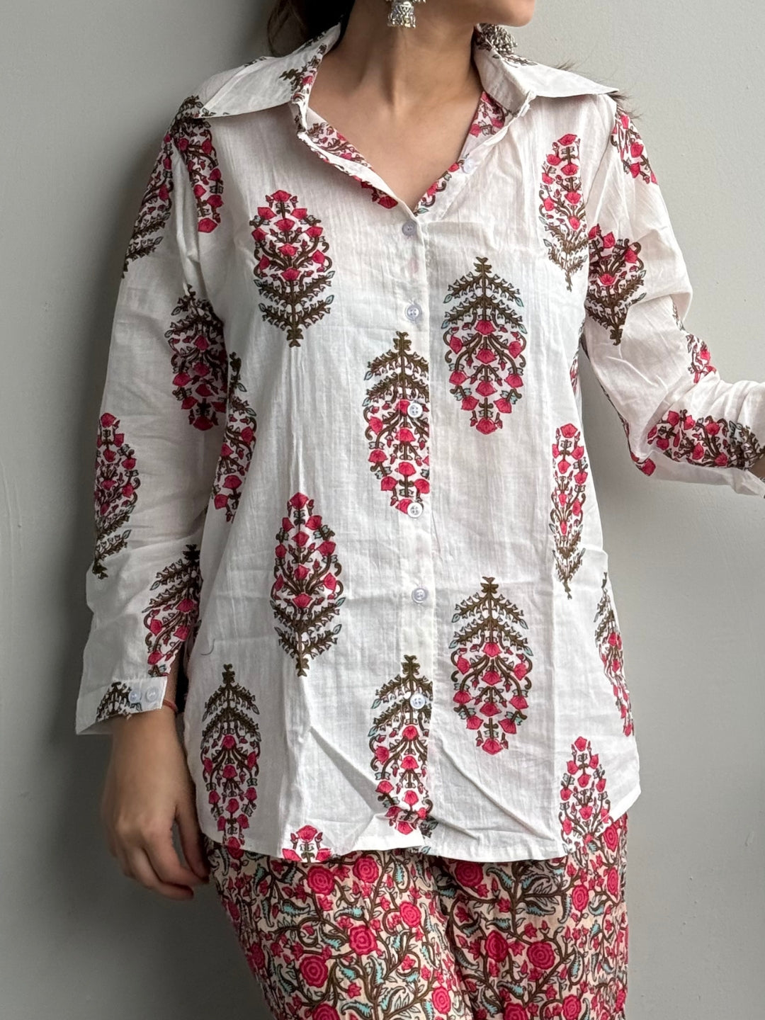 Red Pure Cotton Floral Printed Co-ord Set