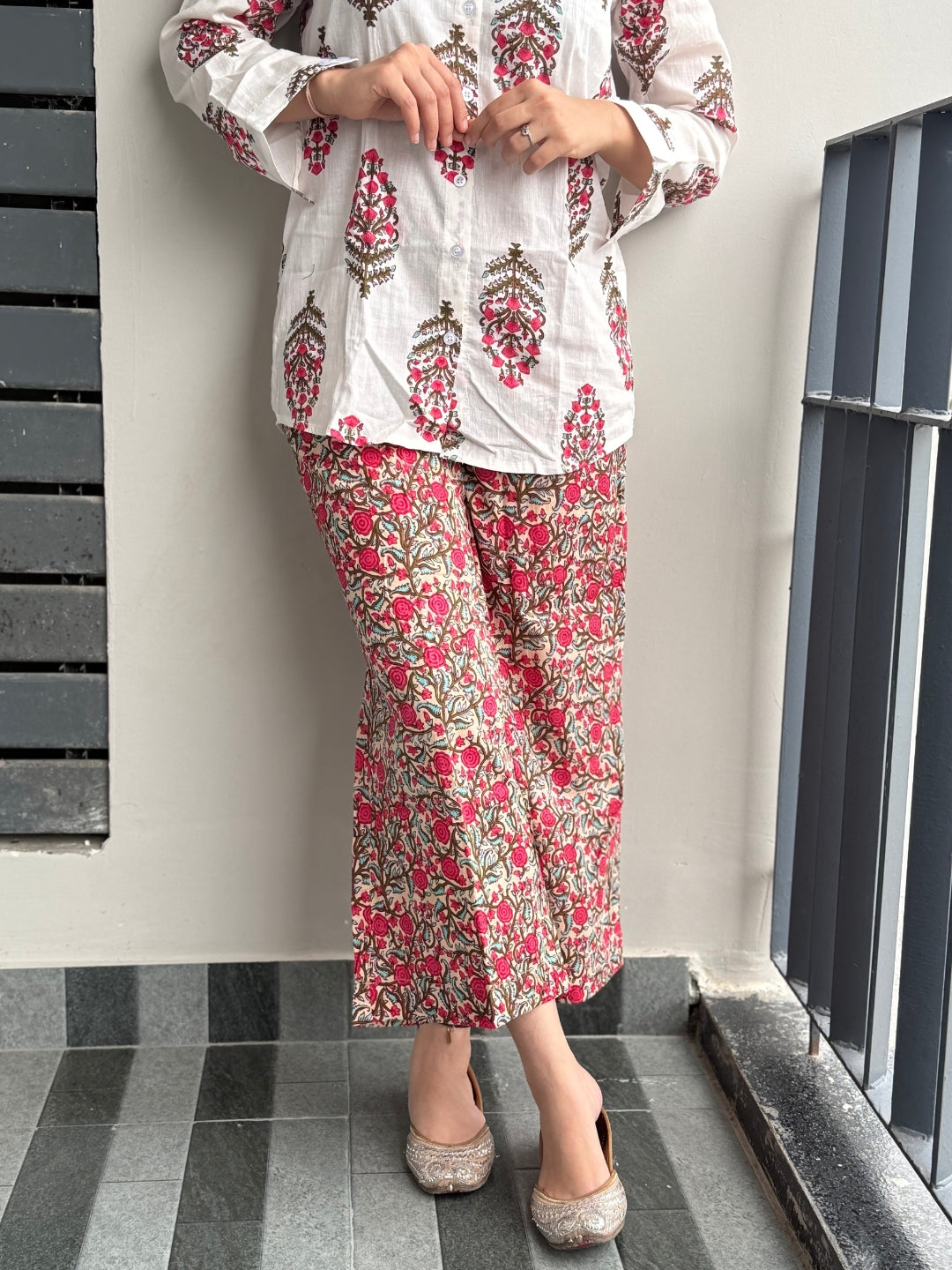 Red Pure Cotton Floral Printed Co-ord Set