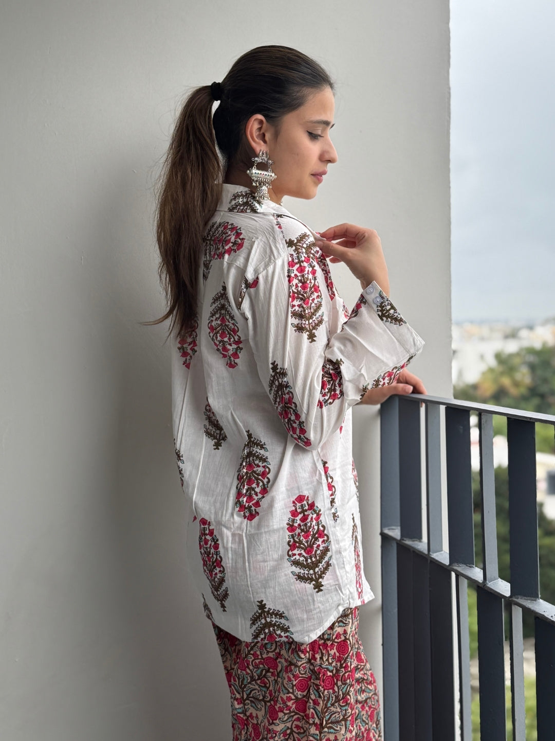 Red Pure Cotton Floral Printed Co-ord Set