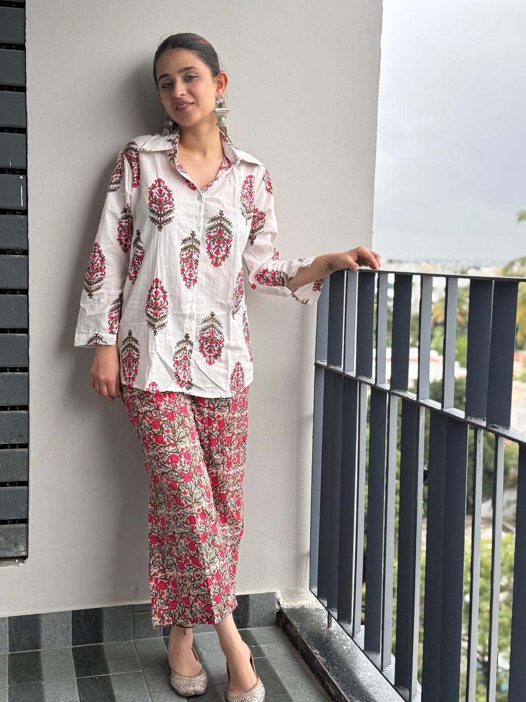 Red Pure Cotton Floral Printed Co-ord Set