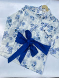 Blue Cotton Floral Shirt With Bow
