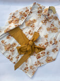Mustard Cotton Floral Shirt With Bow