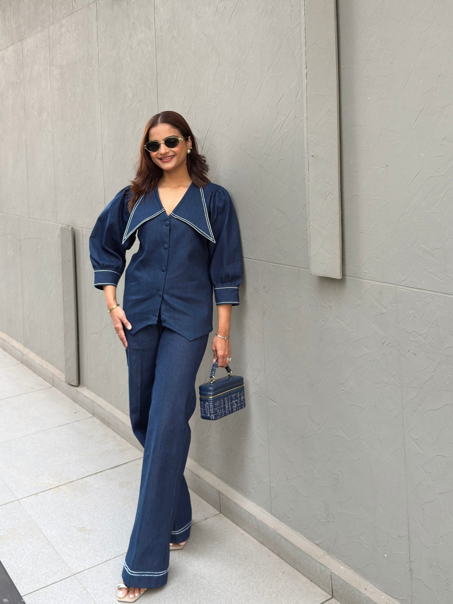 Marine Oversized Collar Denim Set