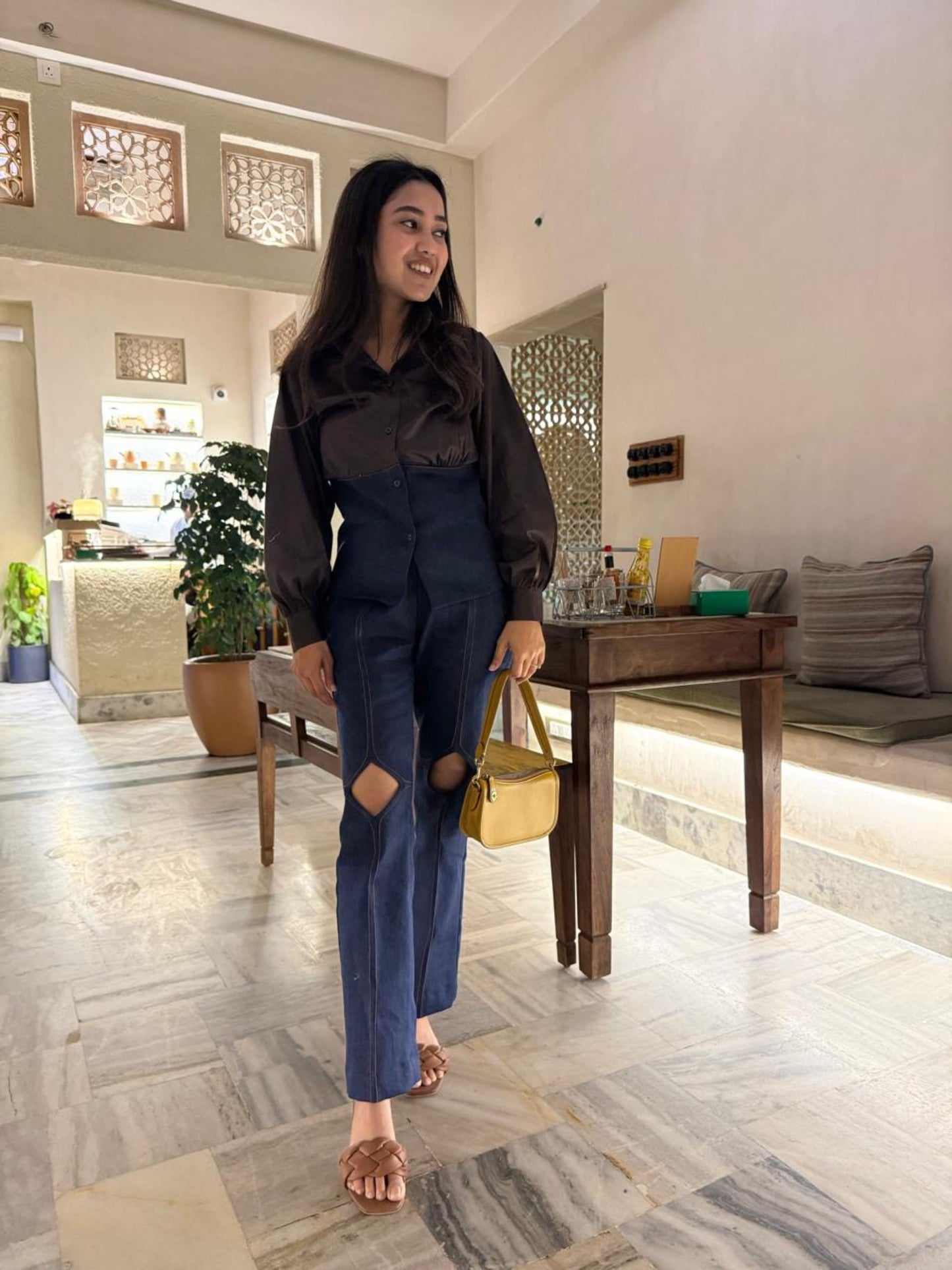 Dual Tone Denim Co-ord Set With Knee Cutouts