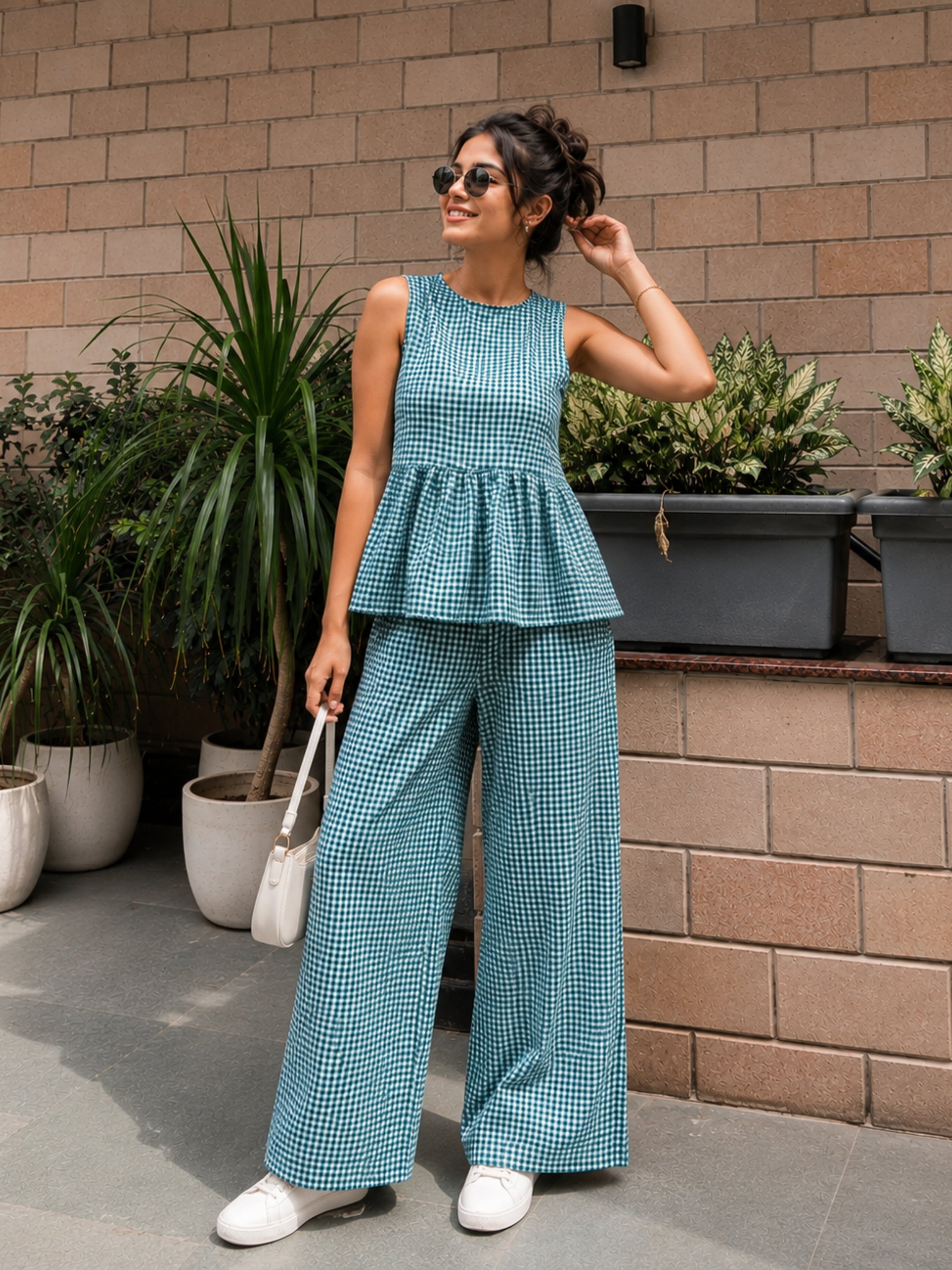 Green Checked Cotton Co-Ord Set