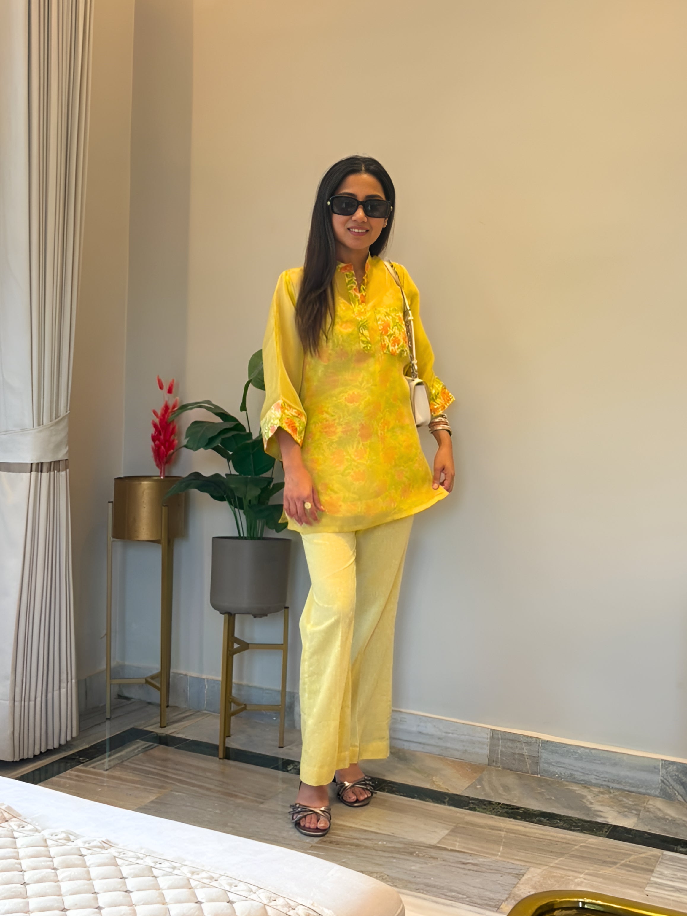 Lemon Blossom 3 piece Organza Cor-ord Set