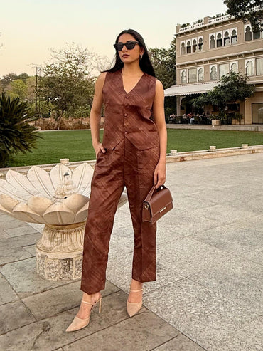 Dark Brown Jam Cotton Waistcoat Set