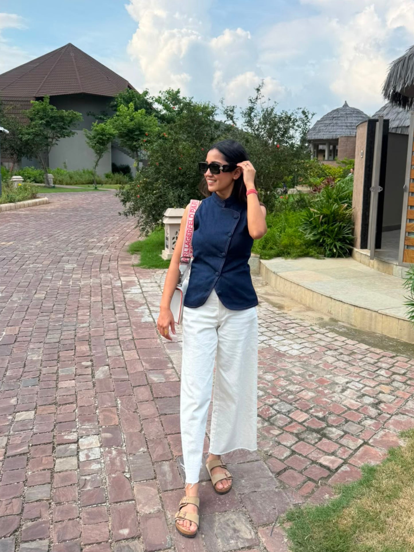 Navy Blue Sleeveless Denim Top